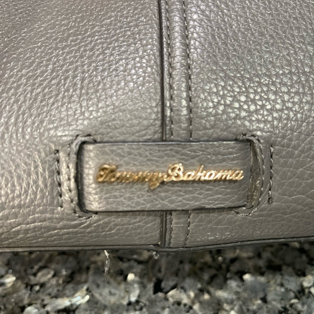 Tommy Bahama Dark Gray Pebbled Leather Tote w/ Black Braided Straps 11x14 - Picture 3 of 15